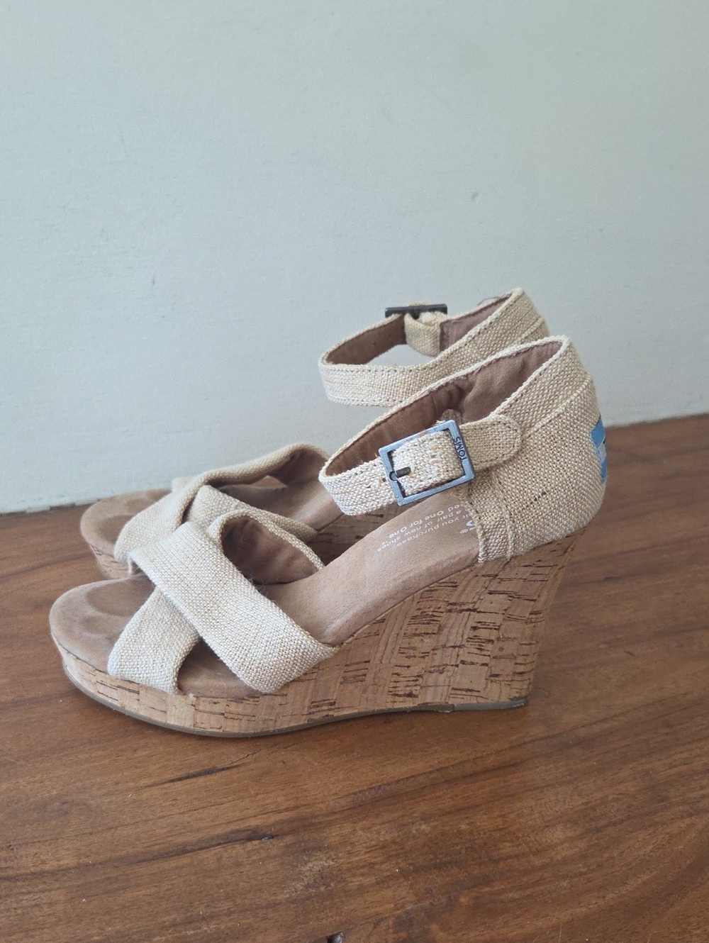 Toms Womens Size 5 Beige Wedge Sandals with Ankle Strap